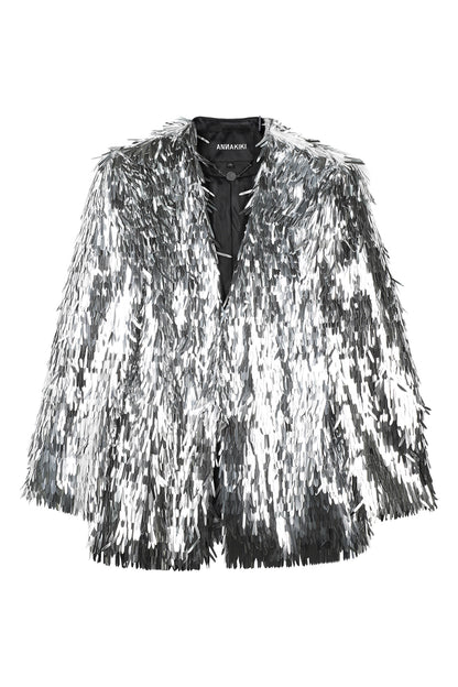 Sequin collarless silhouette suit