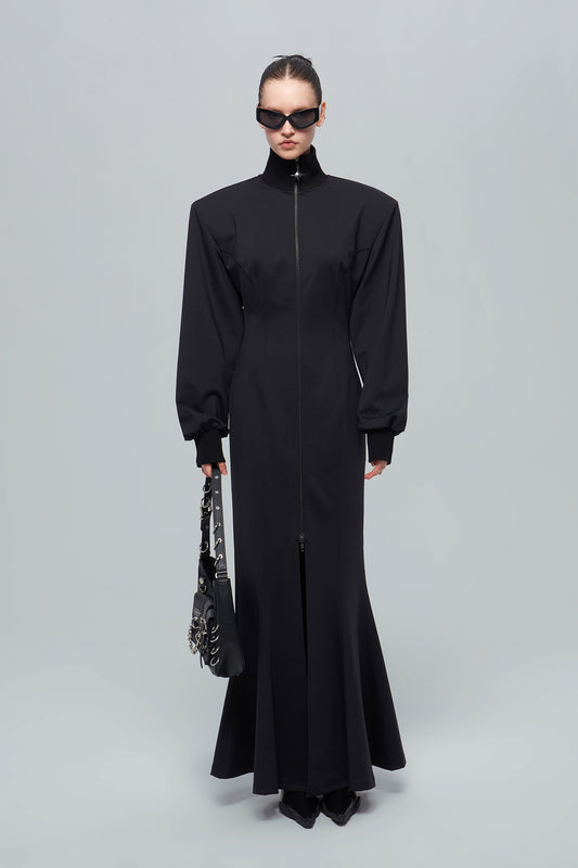 Shoulder up and split slim dress