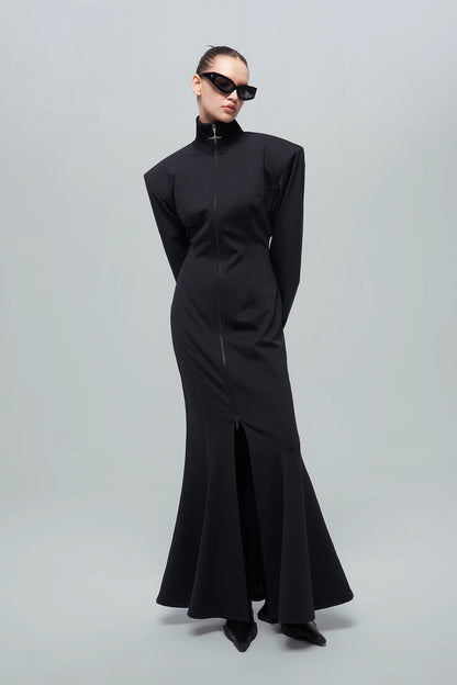 Shoulder up and split slim dress