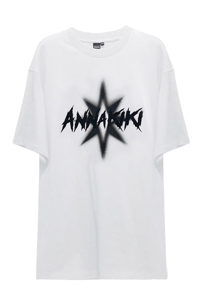 Spiked four-pointed star print loose T-shirt