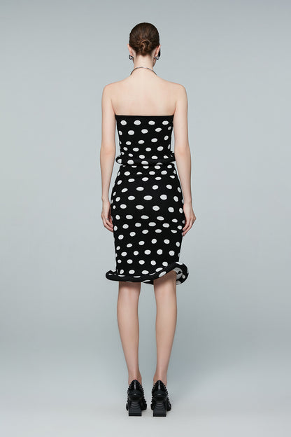 Twisted polka dot knitted bra