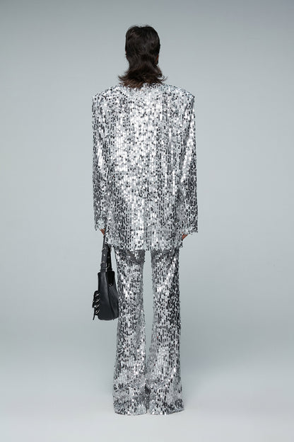 Contrast collar sequin suit