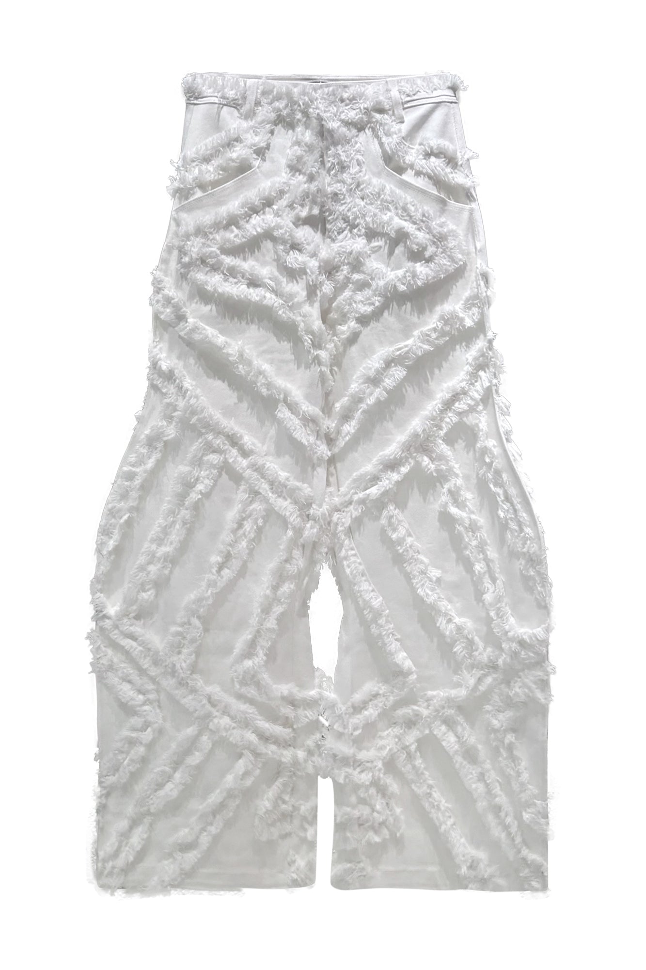 Fractional-wave pants with raw edge