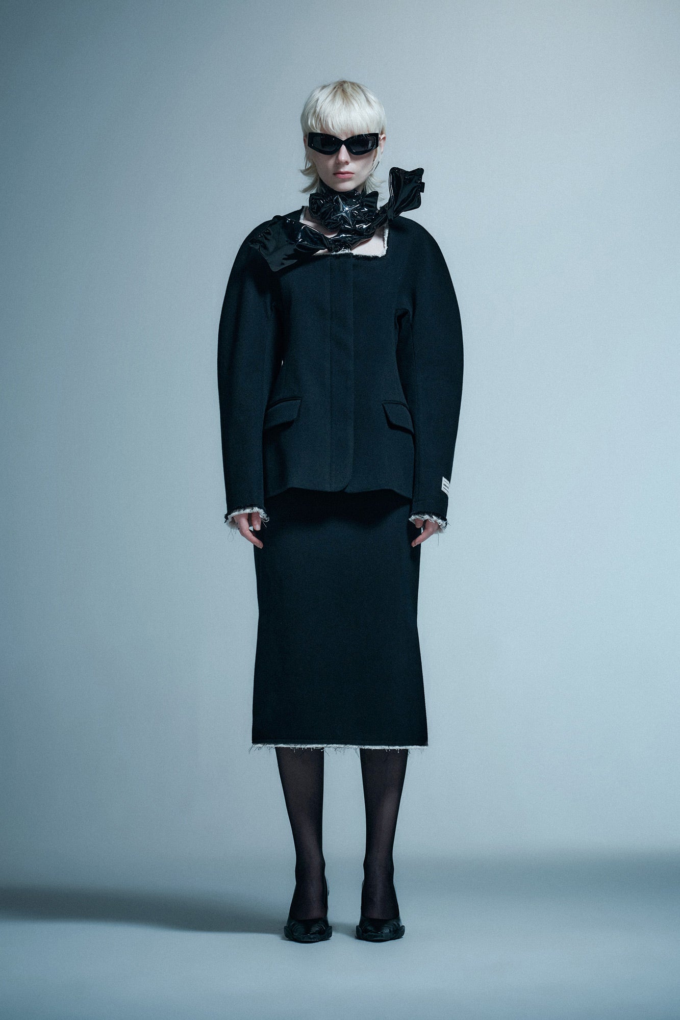 Wool spliced half skirt