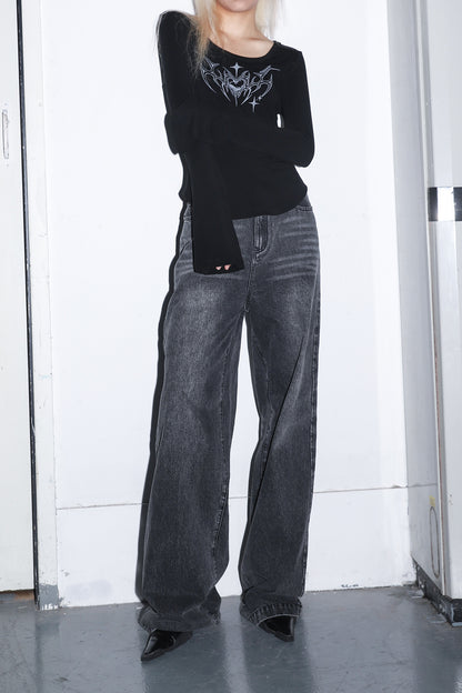 Loose mid-rise denim wide-leg pants