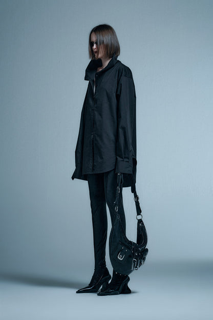 Stand-neck loose ultra-long sleeve shirt