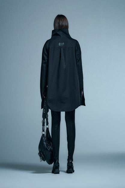 Stand-neck loose ultra-long sleeve shirt