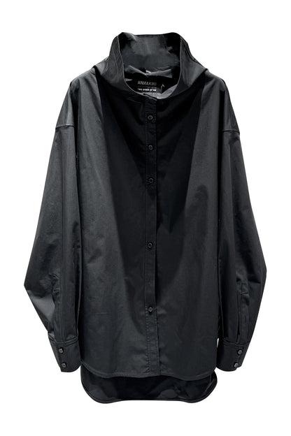 Stand-neck loose ultra-long sleeve shirt