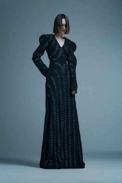 Four pointed star hook and loop wave sleeve dress