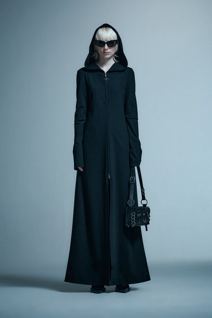 Loose hooded slim fit long jacket