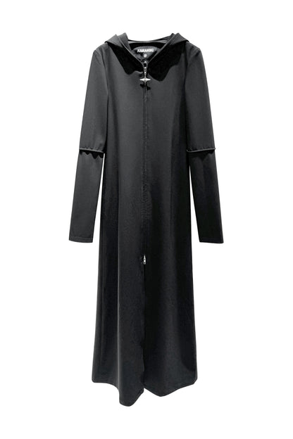 Loose hooded slim fit long jacket