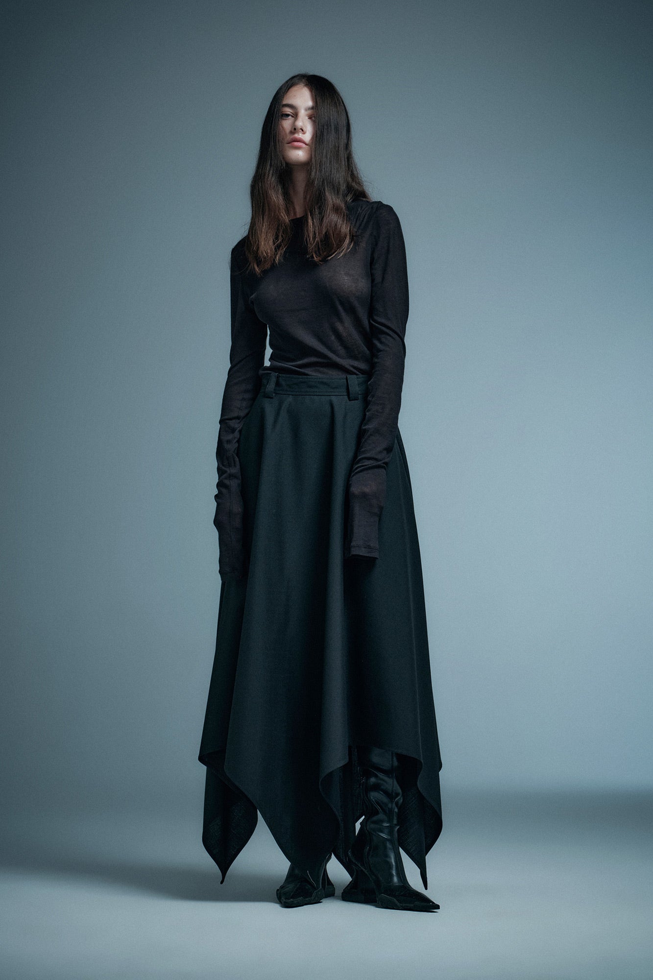 Tailored Star-Shaped Hem Mid-Waist Long Skirt