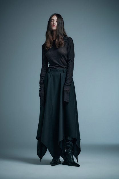 Tailored Star-Shaped Hem Mid-Waist Long Skirt