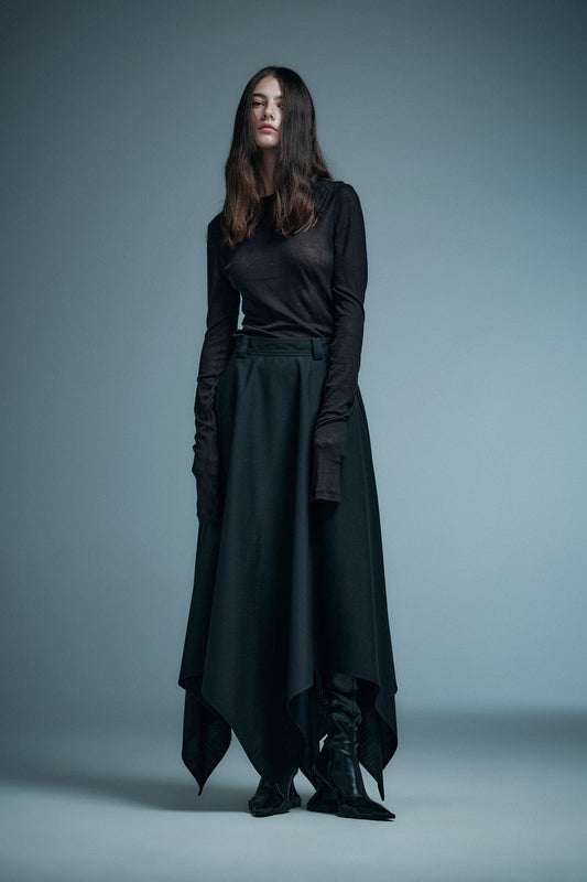 Tailored Star-Shaped Hem Mid-Waist Long Skirt