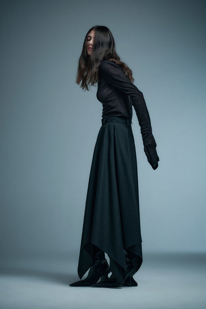 Tailored Star-Shaped Hem Mid-Waist Long Skirt
