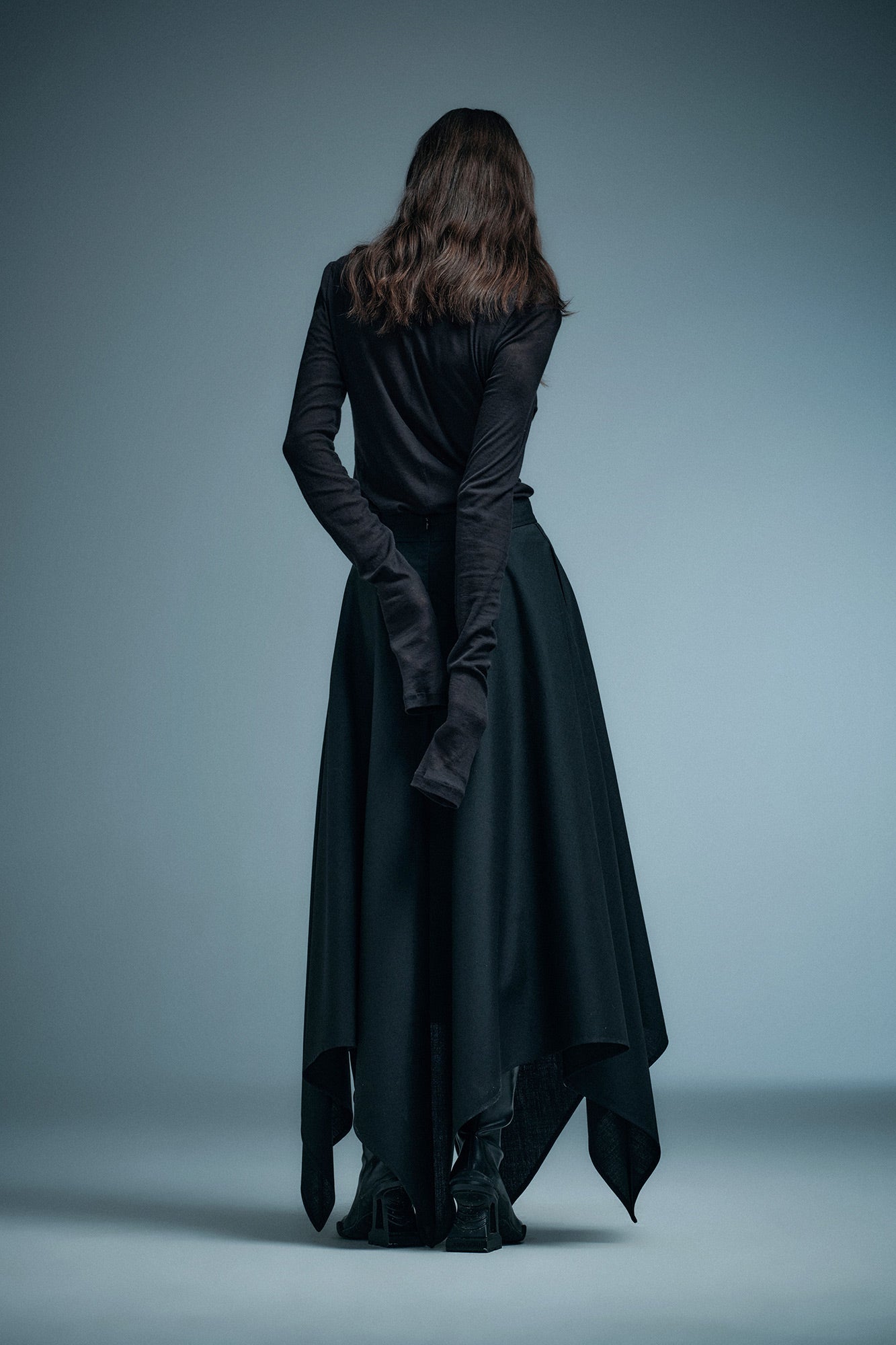 Tailored Star-Shaped Hem Mid-Waist Long Skirt