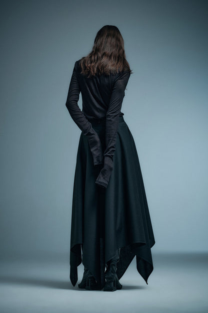 Tailored Star-Shaped Hem Mid-Waist Long Skirt