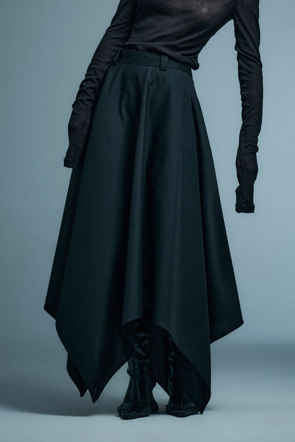 Tailored Star-Shaped Hem Mid-Waist Long Skirt