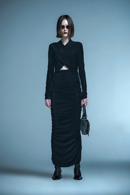 pleated cutout dress