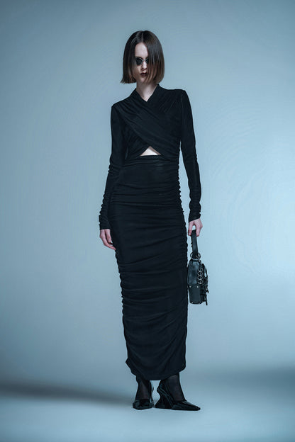 pleated cutout dress