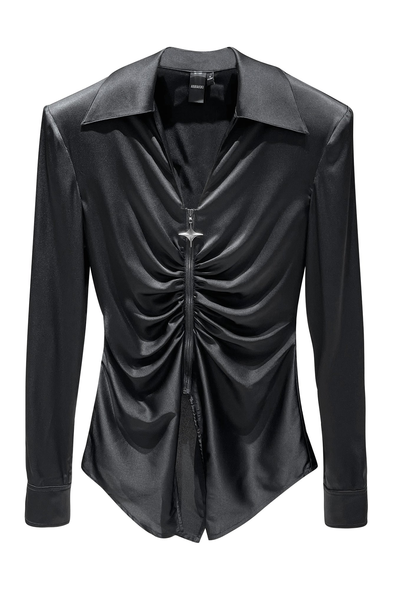 Silk V-neck gathered shirt