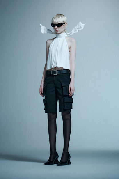 Acetate silk lace up sleeveless top