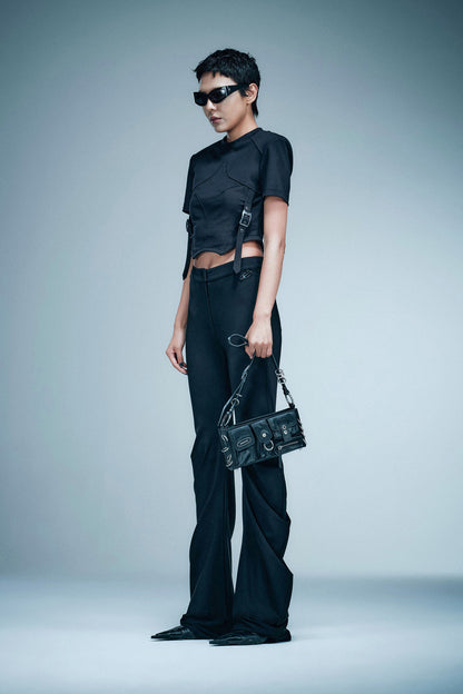Pinch pleated mid waist pants