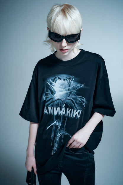Tech inspired floral printed T-shirt
