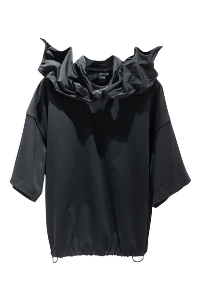 Star Ribbon hem pleated short T-shirt