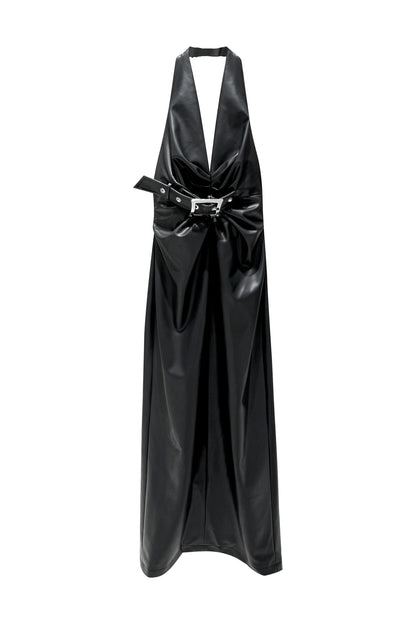 Japanese button V-neck dress