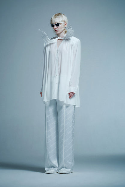 Acetate LOGO double waistband loose trousers