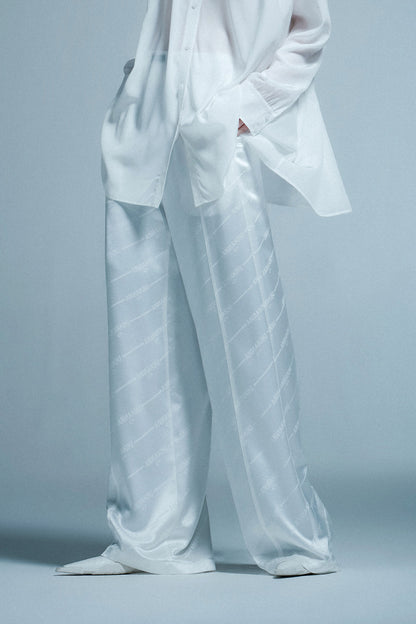 Acetate LOGO double waistband loose trousers