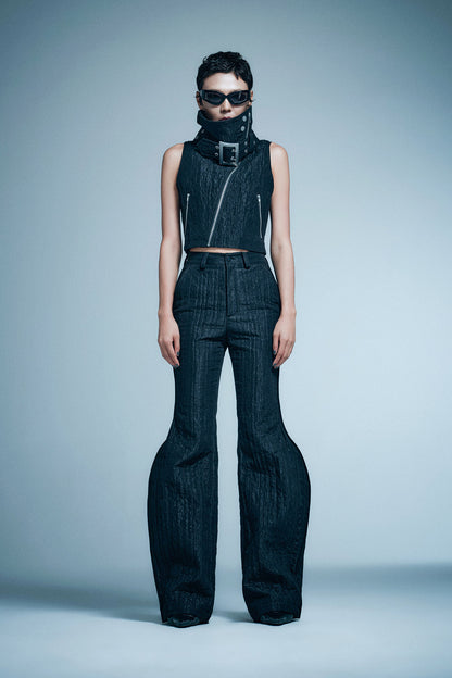 Stand up collar buckle sleeveless vest