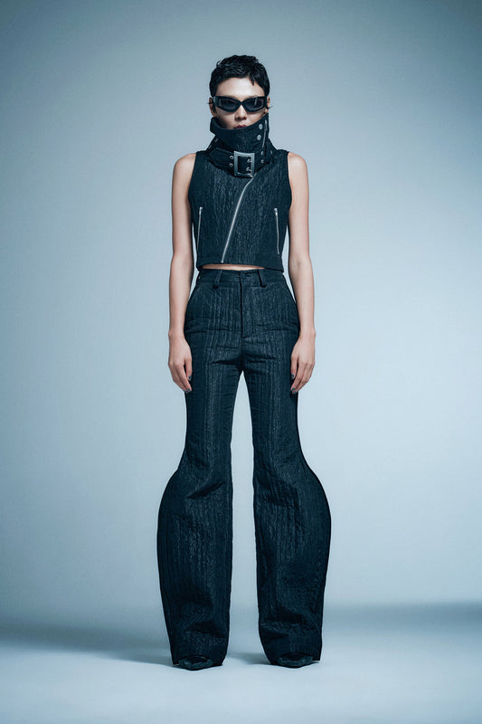 Stand up collar buckle sleeveless vest