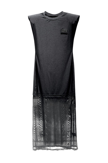 Wide shoulder mesh patchwork dress