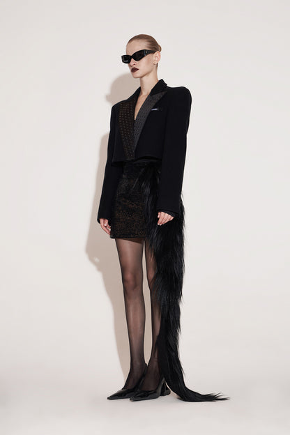 Wool rhinestone short suit with round shoulder