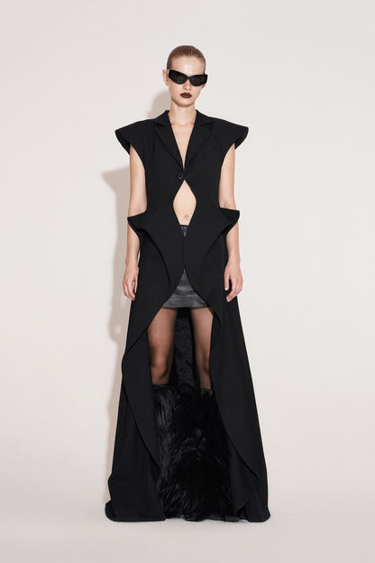 Acetate wool wide shoulder flying piece long waistcoat