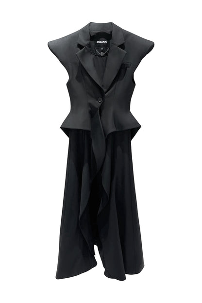 Acetate wool wide shoulder flying piece long waistcoat