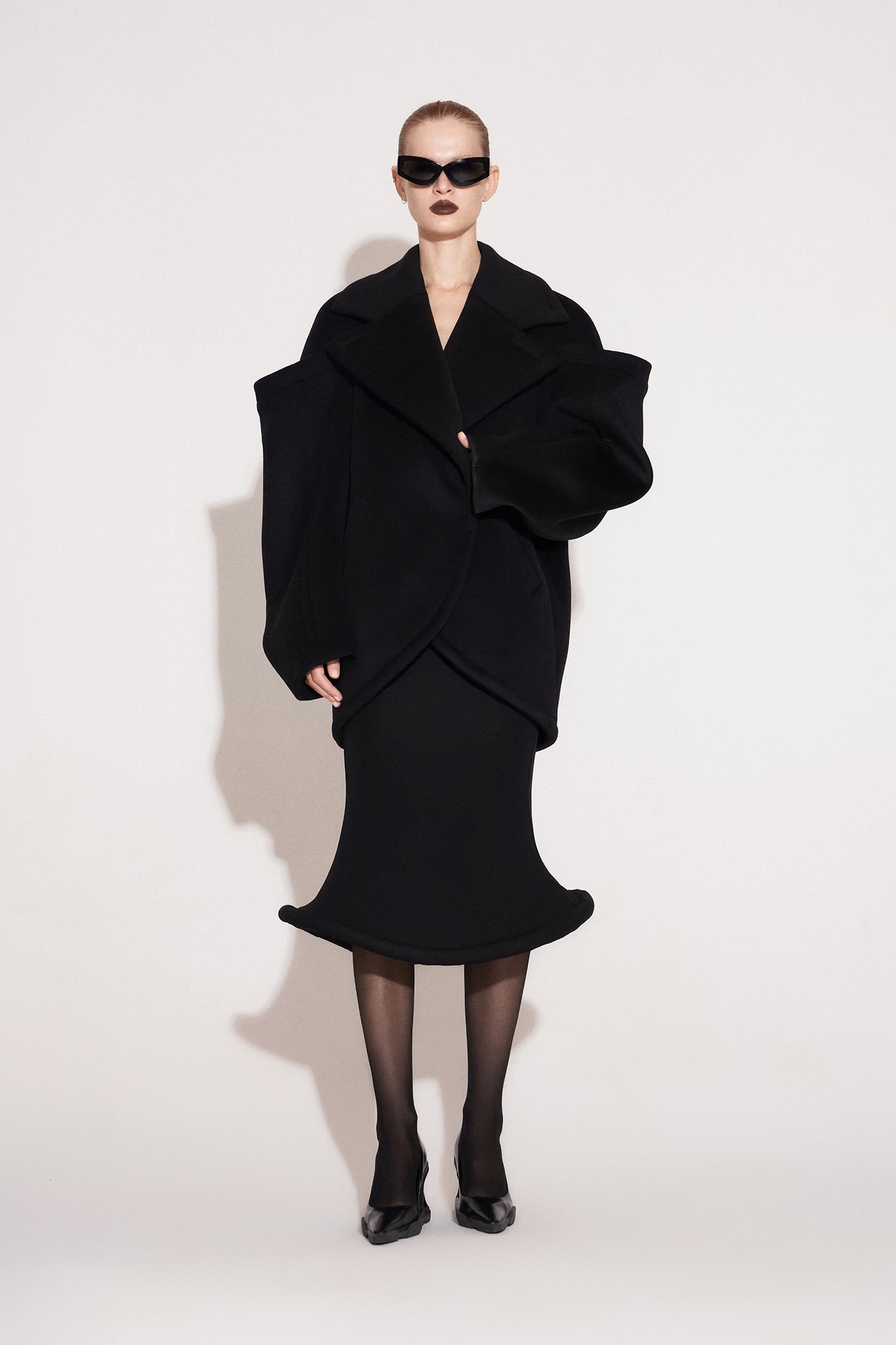 Wool architectural double-sided tweed coat