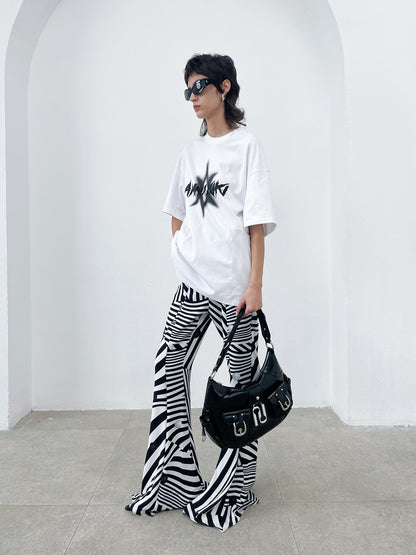Spiked four-pointed star print loose T-shirt