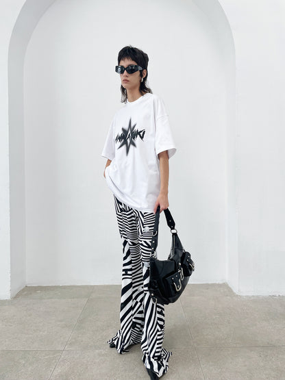 Spiked four-pointed star print loose T-shirt