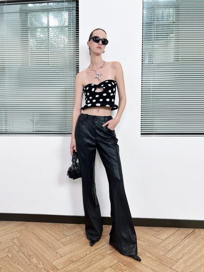 Twisted polka dot knitted bra