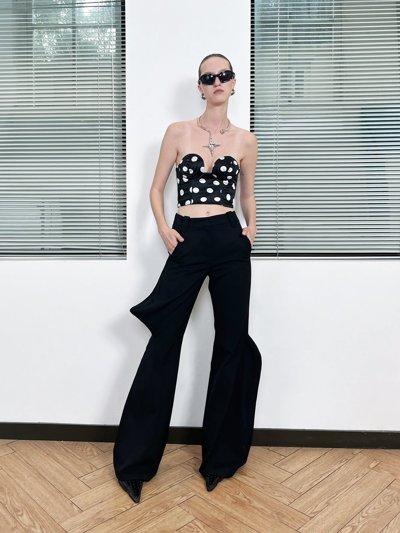 Twisted polka dot Whirlpool shaped bra top